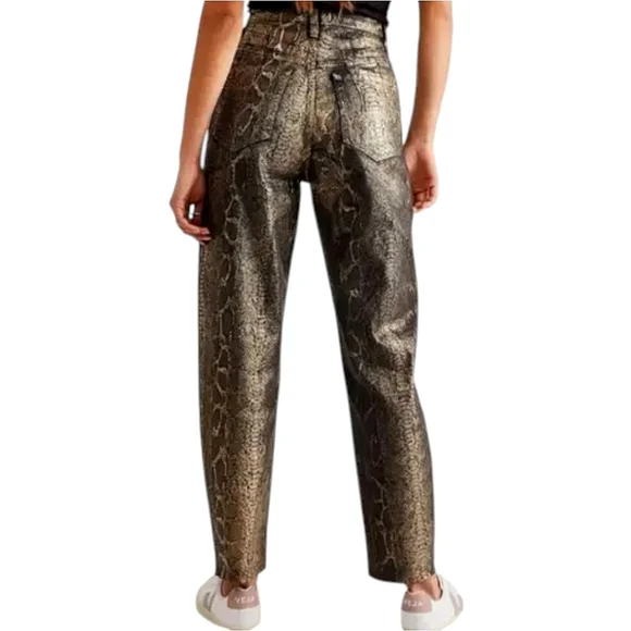 WE THE FREE CRVY Jeans Cropped Metallic Snakeskin Coated Black Gold NWOT… - Picture 2 of 10